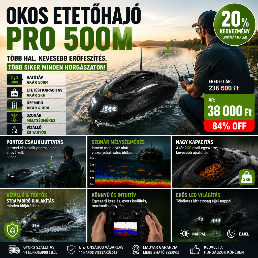 GPS-es etetőhajó halradarral, automatikus etetéssel és visszatéréssel